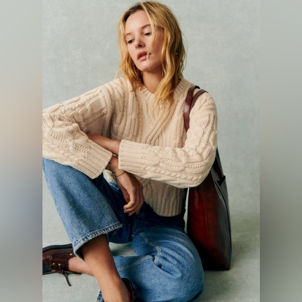 Sezane Cream Cable Knit Sweater